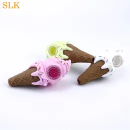 Great Selling Ice Cream Cute Hand Pipes With Porous Glass Bowl Smoking Accessories 420 Dab Rig Smoking Tobacco Pipe Siliclab Wholesale