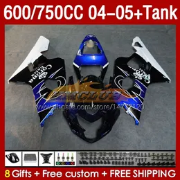 OEM Zbiornik Fairings dla Suzuki GSXR-600 GSXR600 GSXR-750 K4 GSXR750 04 05 153NO.51 GSXR 600 750 CC 600CC 750cc 2004 2005 GSX-R600 04-05 Otrzymanie Fairing Blue Blue Blue Blk Blk