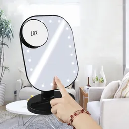 Compact Mirrors Battery LED Hollywood Mirror Make Up Light 10X förstoringshand 180 grader Rotaion Pekskärm Vanity Lamp