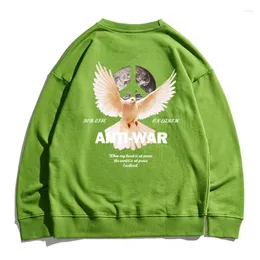 Men's Hoodies 2022 Fashion High Street Funny Anti War Pigeon Sweatshirt Men Hip Hop Green Yellow Coffee Men's Hoodie Harajuku West