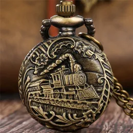 Steampunk küçük boyutlu saatler lokomotif tren tasarımı unisex kuvars analog cep saati süveter zincir saati ile