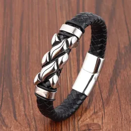 Alev Erkekler Bilezik Deri Bangles Manyetik Kıvrılı Cowhide Örgülü Çok Katmanlı Sarma Modaya Düzenli Bilezik Kol Bandı Pulsera Hombre262L