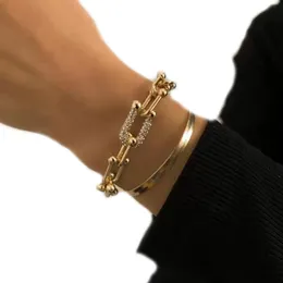 Tasarımcı Yüksek Kaliteli Bağlantı Zinciri Kristal U Metal Bilezik Bilezik Altın Gümüş Şık Pulseras Bayanlar Jewelry164i