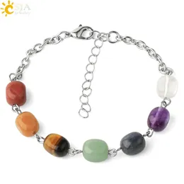 CSJA New 7 Chakra Natural Stone Yoga Bracelelet Reiki Irregular Tambled Bad Link Chain para jóias de cura de meditação feminina G338221S