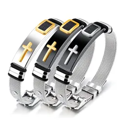 Maschengurte -Schnalle -Armband einstellbarer Kreuz Charm Manschettenknochen in Edelstahl221d