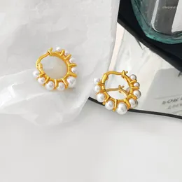 Hoop Earrings Peri'sbox Fashion Multi Imitation White Pearls For Women Golden Brass Wedding Bridal Orecchini Donna