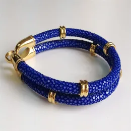 BC Design de moda charme Stingray Leather Bracelet Blue Azul Bracelete de couro redondo de 5 mm Bracelet de couro multicamada 274o