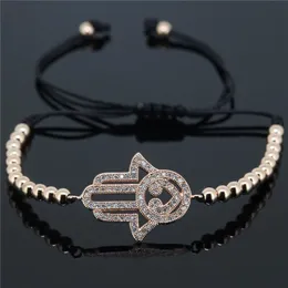 Charm Bracelets Whole- Anil Arjandas Bracelet Mosaic CZ Crystal Sideway Hamsa & Round Ball Brass Beads Braiding Macrame Bracelet For Wo219I