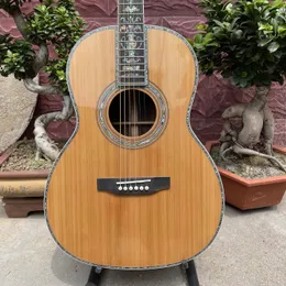 Custom 39 inch vintage acoustic guitar aged style AAAA solid cedar wood OOO body fancy abalone all over vine folk classic