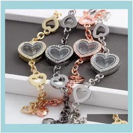 チャームブレスレットジュエリー5pcs selling crytsal heart floating lockets bracelet alloy wedding women bangle Jewellery1ドロップ配信2021 R168J