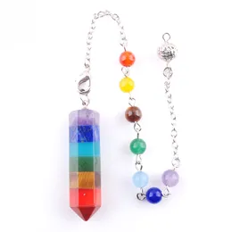 7 Chakra Dispicination Pendant för Dowsing Crystal Quartz Stone 2022 Natural Stone Pendulum Hexagonal Pendulos Spiritual Bn360