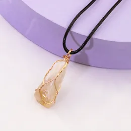 Collana con avvolgimento in filo di pietra naturale Collane con pendente in quarzo di cristallo citrino irregolare per regalo di gioielli da donna