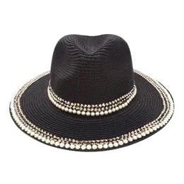Berets Pearl Straw Hats for Women Bucket Sun Ribbon Men Hat Summer Panama Formal Outdoor Party Picnic