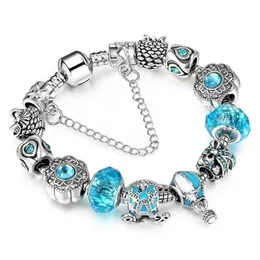 Bracciale con perline con foro grande in lega di cristallo blu mongolfiera in stile Pandora Gioielli fai da te in stile europeo210A