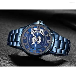 腕時計オックスティンウォッチマンスケルトン自動トップエキゾチックなブルーステンレススチールメカニカルオスの腕時計リロジ