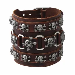 Herr trendig legering skallar pärlstav armband punk rock smycken plb076 flerfärgad läder vävt hiphop accessory274u