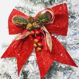 Decorazione Bowknot Christmas Tree Christmas Hanging Bowknots Bow with Pine coni di Natale Decorazioni Paty Decorazioni per finestre del centro commerciale Th0334