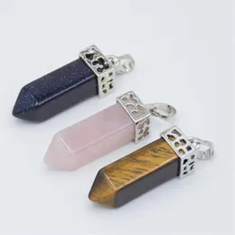 Pendant Necklaces Silver Plated Natural Tiger Eye Pink Crystal Stone Square Column Pendants Women Girl Chain Charm Necklace Jewelry Acc300Y