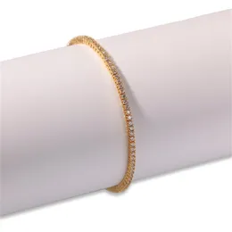 Męski hip -hopowy mrożony sześcien cyrkon bling łańcuch tenisowy 2 mm 8 -calowy złota bransoletka unisex urok kreatywność bransoletka biżuteria 985 Q2206o