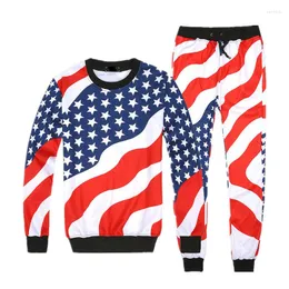 남성용 트랙 슈트 2022 참신 Harajuku 3D American Flag Suit Stars and Stripes 인쇄 바지 스웨트 셔츠 2 조각 세트 남성/여성 스웨트 팬츠 R2391