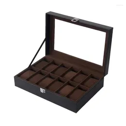 Watch Boxes 12 Slots Box Holder Storage Case Organizer Black Brown PU Leather Display Regalos Para Hombre 30x20x8cm