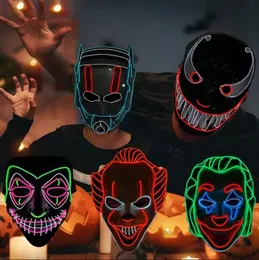 Maschera per il viso da clown di Halloween Maschere a LED Glow Maschere per travestimento in maschera Maschere per illuminazione per feste in maschera Decorazione per cosplay di Halloween DD