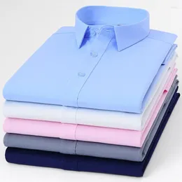 Camicie casual da uomo Camicia elegante antirughe in fibra di bambù elastica a maniche lunghe da uomo Senza tasche Vestibilità standard Lavoro d'affari Ufficio Facile manutenzione