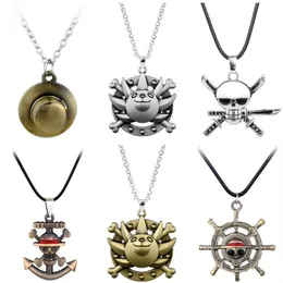 Fashion Anime One Piece Theme Rudder Skull Skeleton Luffy Straw Hats Thousand Sunny Ship Logo Necklaces For Men Women Fans Gift Pendant250H