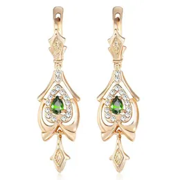 Dangle żyrandol wiszące kolczyki dla kobiet łzawice oliwin zielony cZ 585 Rose Gold Women's Drope Earring Valentines Prezenty KGE1320L