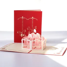 Festive wedding three-dimensional greeting card 3D creative handmade carousel paper carving birthday wishes gift card