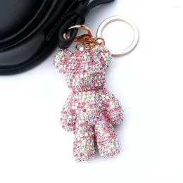 Interiördekorationer 1st Diamond Cute Bear Keychain Keyring Keychains Bag Pink Car Hanging Automobile Bling Accessories for Girls