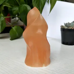 Decorative Figurines Natural Stone Orange Selenite Crystal Flame Freeform Room Decor Gypsum Meditation Spiritual ChakraHealing Stones And