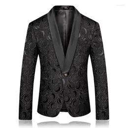 Męskie garnitury męskie czarne róże Jacquard Casual Suit Groom Wedding Dress European Size Młodzież Slim Fit Blazer Mens Blazers