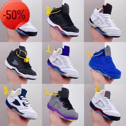 Ботинки Дети Младенцы Jumpman 5 Баскетбольная обувь Мальчики Mid Top Sneakers 5s V Trainers Camo Deadly Pink Wolf Grey Sun Blush Fire Red Blue Grape Stealth