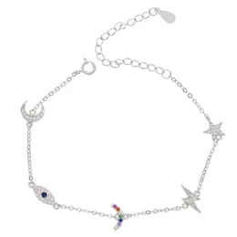 Whole-925 sterling silver cute lovely charm link chain bracelet for women rainbow moon star lucky eye dainty minimal charming bracelets293g