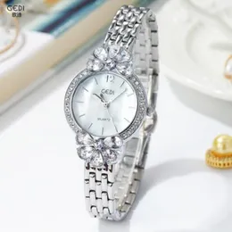 Fashion Petal Large Rhinestone Ladies Stainless Steel Strap Butterfly Buckle Waterproof Quartz Watch