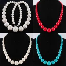 Chokers halsband för kvinnor smycken vit röd blå turkos sten examen runda pärlor pärlstrand 19 tum bf313