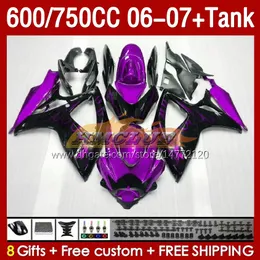 Fairings Fairings Tank لـ Suzuki GSXR 600 750 CC 600CC 750CC 2006-2007 154NO.143 GSXR-600 GSXR600 K6 GSXR750 06 07 GSXR-750 GSX-R600 2006 OEM FAFERING PURPLE