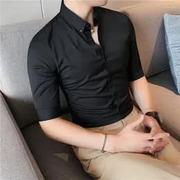 Camisas casuais masculinas 2022 British Style Men Social Social Manga Tuxedo Classic Contrast Gollar Striped Solid Shirt for Business S-5xl