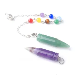Hot Sell 7 Chakras Pendulum Pendant For Dowsing Natural Stone Crystal Unakite lapis Bullet Charm Pendule Divination BN359