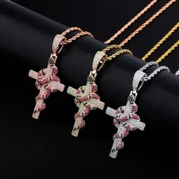 Halskette mit Schlangen-Wickelkreuz-Anhänger, Iced Out, Zirkonia, Kettenanhänger, Hip-Hop-Schmuck für Männer und Frauen, Gift274A