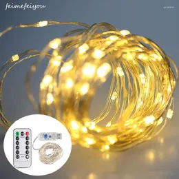 문자열 50LED LED Auto Timer 8 모드 USB 원격 제어 방수 방수 Dimmable Fairy String Copper Wire Light for Christmas Bedding