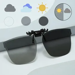 Sunglasses 2022 Mirror Flip Up Clip On Polarized Men Clips Pochromic Sun Glasses Driving Eyewear Night Vision Lens