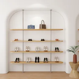 ステンレススチールアッパーウォールシューラックコマーシャル家具シンプルな靴屋の靴ラックバッグディスプレイギフト収納棚