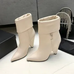 vinterpunkterna tå häl bootsgenuine läder klackade ankelstövlar sida zip skor landningsbanor lyxdesigners sko kvinnor fabrik fotväder8cm35-41szie