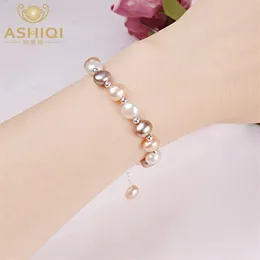 Ashiqi 8-9mm 여성을위한 천연 바로크 진주 팔찌 925 스털링 실버 보석 선물 Q1118224Q