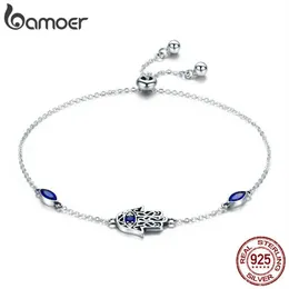 Bamoer 100 % 925 Sterling Silber Glück Hamsa Fatima Hand Kette Link Armbänder für Frauen Blau Cz Silber Schmuck Scb076 MX190727244I