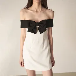 Casual Dresses 2022 Summer Satin Tube Top Shift Dress Women mode pendlare b￥ge s￶mmar kontrast f￤rg stroppl￶s mini kjol parti