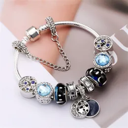 Braccialetti con ciondoli all'ingrosso Bracciale con perline cielo blu Braccialetti in argento 925 retrò vento nazionale stella smalto perline luna Gioielli fai da te con custom308P