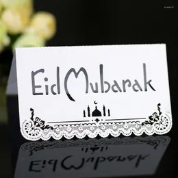 Party-Dekoration, 100 Stück Eid Mubarak Papier-Tischkarte, ausgehöhlte Blumenspitze, Ramadan-Tischkarte